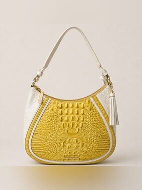 Brahmin Yellow & White Croc Embossed Shoulder Bag
